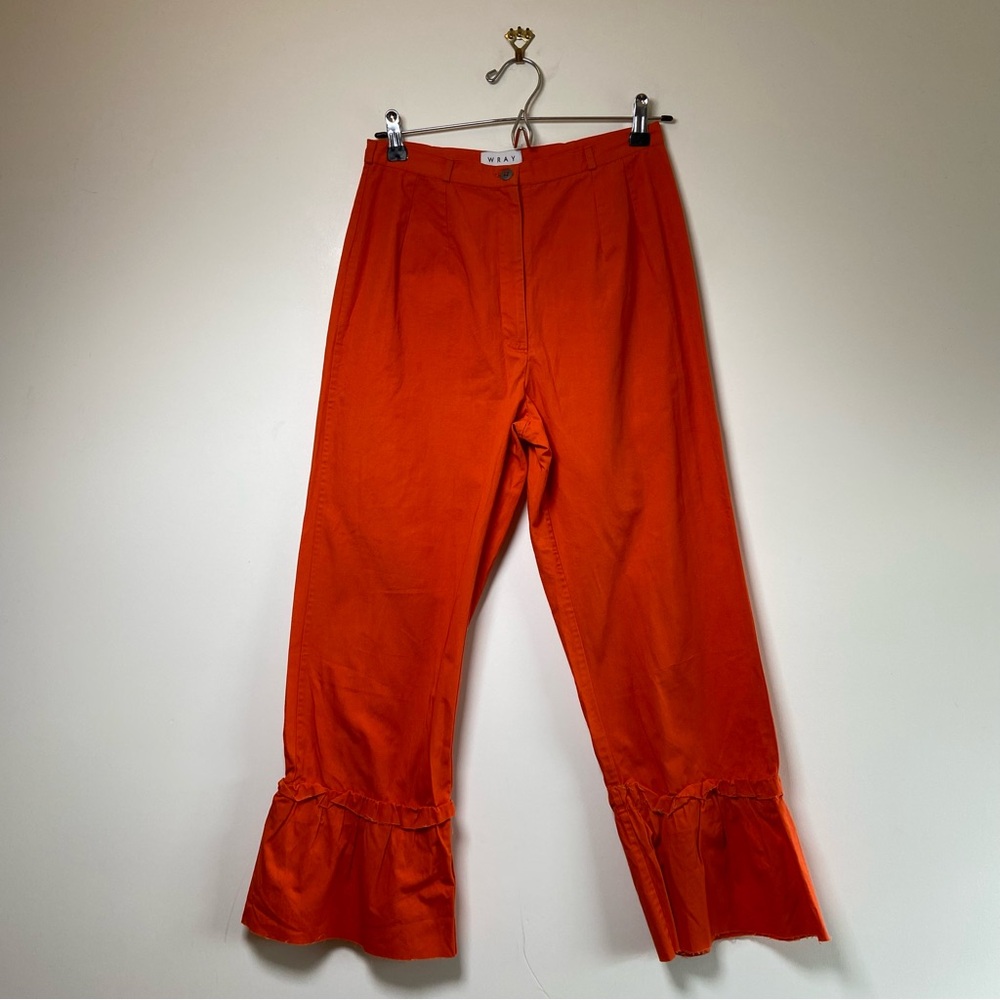 WRAY Orange Ruffle Cropped High Waisted Pants Trousers